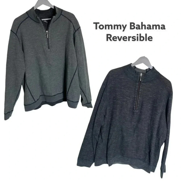 Tommy Bahama Flipshot XL/XXL gray/black reversible 1/4‎ zip mock neck sweatshirt - Picture 1 of 8